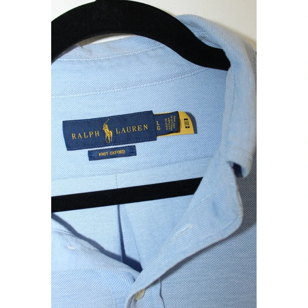 Ralph Lauren Mens Knit Oxford Polo Shirt Light Blue Short Sleeve Size L Pony